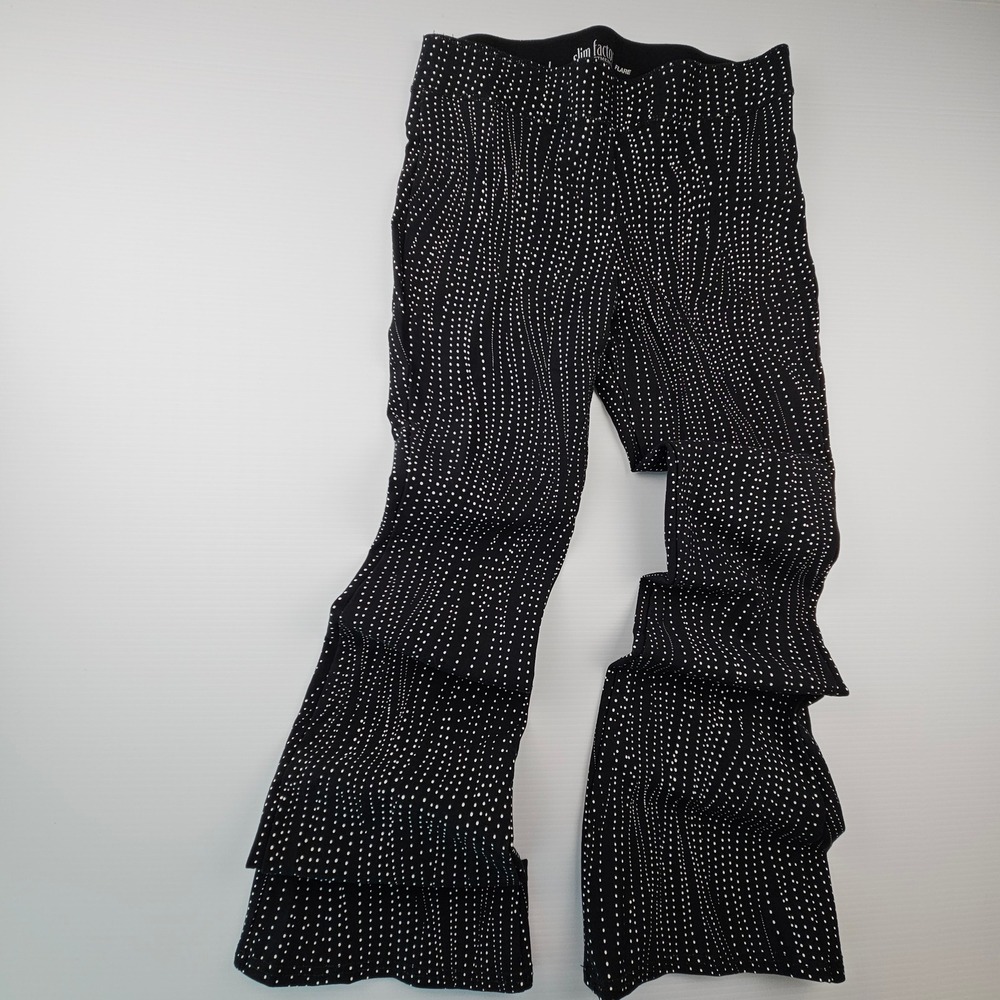 Slim Factor by Investments Black Dotted Flare Leg Tummy Control Pants Womens L